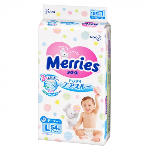 Bỉm dán Merries Size L 54 miếng 9 - 14 Kg