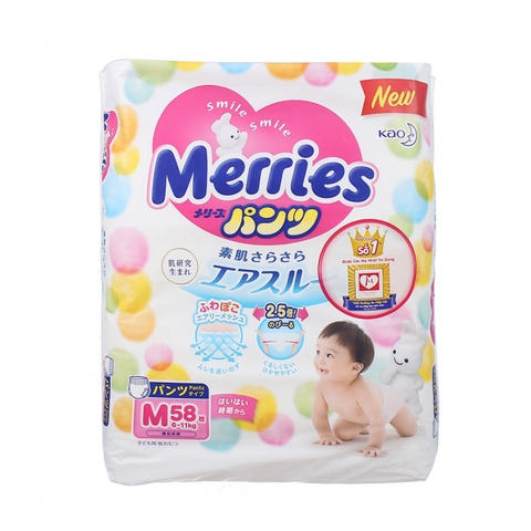 Bỉm quần Merries Size M 58 miếng 6 - 11kg