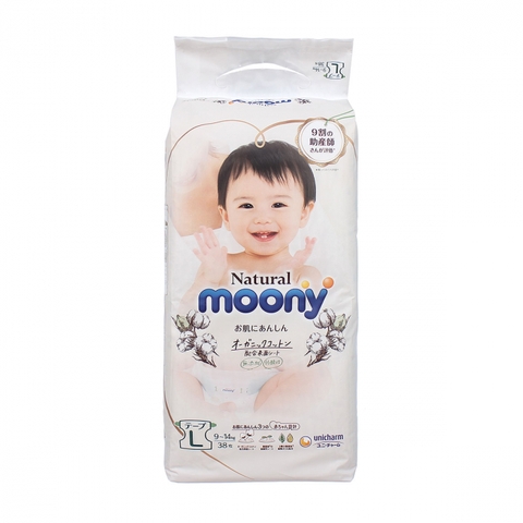 Bỉm dán Moony NATURE size L 38 miếng 9 - 14 Kg