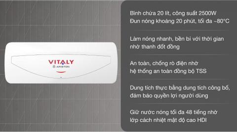 Máy nước nóng gián tiếp Ariston 20 lít 2500W VITALY 20 SLIM 2.5 FE