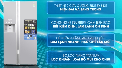 Tủ lạnh Hitachi Inverter 589 lít R-S700GPGV2 GS ( lấy đá ngoài,màu bạc)