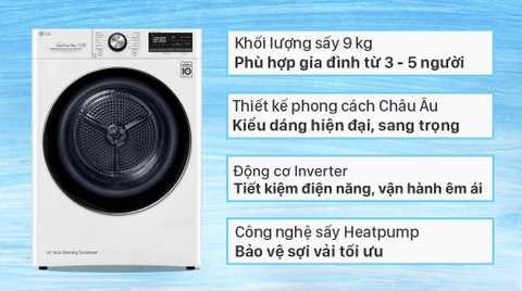 Máy sấy bơm nhiệt LG 9 kg DVHP09W