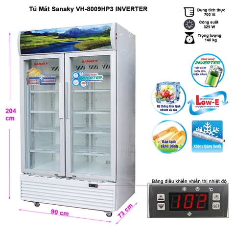 VH-8009HP3 Tủ Mát Sanaky Inverter 800 Lít - Chống động sương