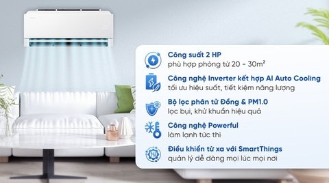 Máy lạnh Samsung Wind-Free Inverter 2 HP AR80H18DAAWNSV Mẫu cao cấp