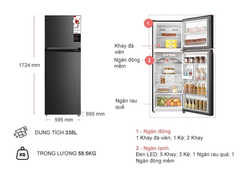 Tủ lạnh Toshiba Inverter 338 lít GR-RT440WE-PMV(06)-MG