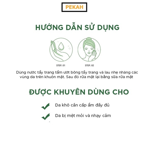 Nước Tẩy Trang Làm Sạch Da , Cấp Ẩm Và Dịu Nhẹ Chiết Xuất Lô Hội Dành Cho Da Khô PEKAH 500ML - PEKAH Pure  Therapy  Aloe Cleansing Water 500ML