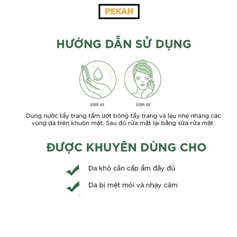 Nước Tẩy Trang Sạch Sâu , Kháng Khuẩn Và Làm Dịu Nhẹ Chiết Xuất Rau Má Dành Cho Da Nhạy Cảm PEKAH 500ml  - PEKAH Pure Therapy Cica Cleansing Water 500ml