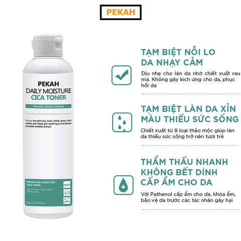 Nước Hoa Hồng Cải Thiện Da Mụn Và Kháng Khuẩn Chiết Xuất Rau Má PEKAH - PEKAH Daily Moisture Cica Toner 250ml