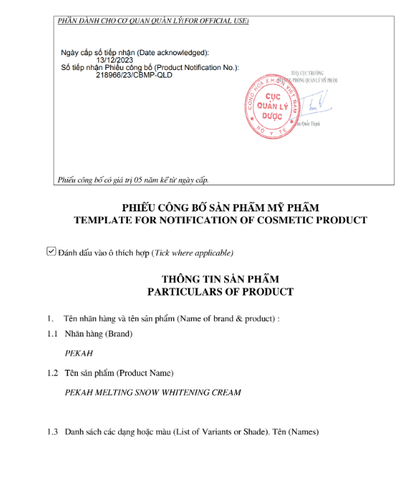 Kem Dưỡng Da Nâng Tone Và Ngừa Nếp Nhăn PEKAH - PEKAH Melting Snow Whitening Cream