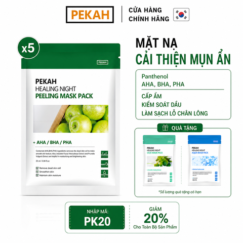 Set Mặt Nạ Giấy Cải Thiện Mụn Ẩn AHA/BHA/PHA PEKAH 25ml - PEKAH Healing Night Peeling Mask Pack