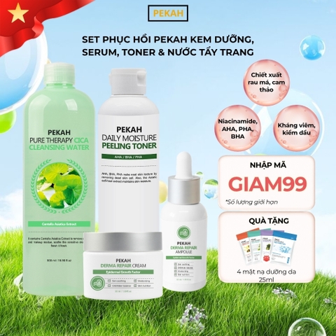 [4 items] Bộ Sản Phẩm Làm Sạch Và Cải Thiện Da Mụn Chiết Xuất Rau Má PEKAH
