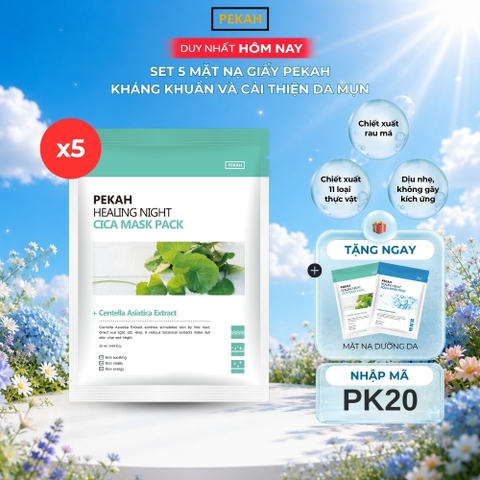 Set Mặt Nạ Giấy Kháng Khuẩn , Dịu Nhẹ Và Cải Thiện Da Mụn Chiết Xuất Rau Má PEKAH 25ml - PEKAH Healing Night Cica Mask Pack