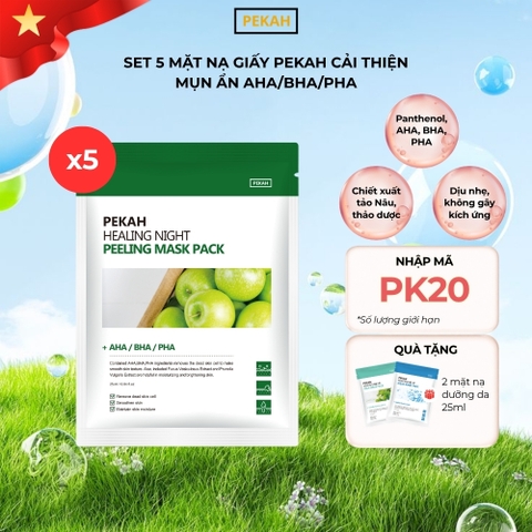 Set Mặt Nạ Giấy Cải Thiện Mụn Ẩn AHA/BHA/PHA PEKAH 25ml - PEKAH Healing Night Peeling Mask Pack