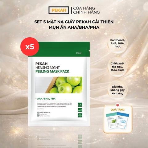 Set Mặt Nạ Giấy Cải Thiện Mụn Ẩn AHA/BHA/PHA PEKAH 25ml - PEKAH Healing Night Peeling Mask Pack