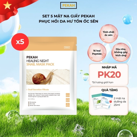 Set Mặt Nạ Giấy Phục Hồi Da Hư Tổn Ốc Sên PEKAH 25ml - PEKAH Healing Night Snail Mask Pack
