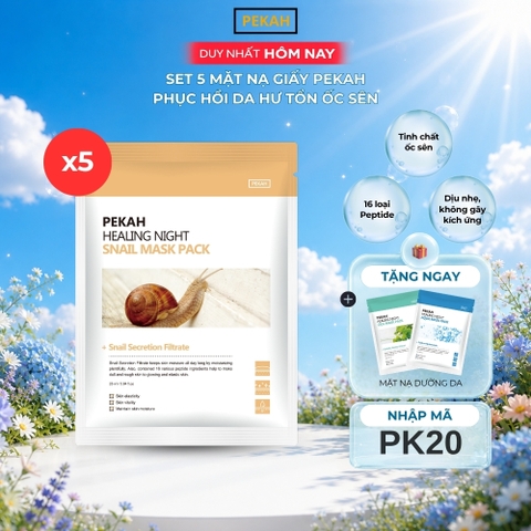 Set Mặt Nạ Giấy Phục Hồi Da Hư Tổn Ốc Sên PEKAH 25ml - PEKAH Healing Night Snail Mask Pack