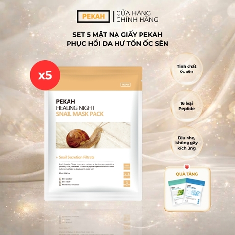 Set Mặt Nạ Giấy Phục Hồi Da Hư Tổn Ốc Sên PEKAH 25ml - PEKAH Healing Night Snail Mask Pack