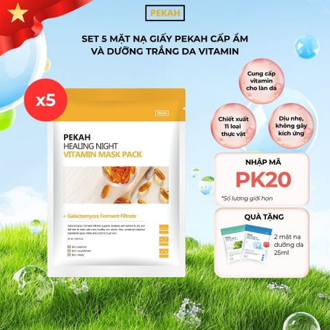 Set Mặt Nạ Giấy Cấp Ẩm Và Dưỡng Trắng Da Vitamin PEKAH 25ml - PEKAH Healing Night Vitamin Mask Pack