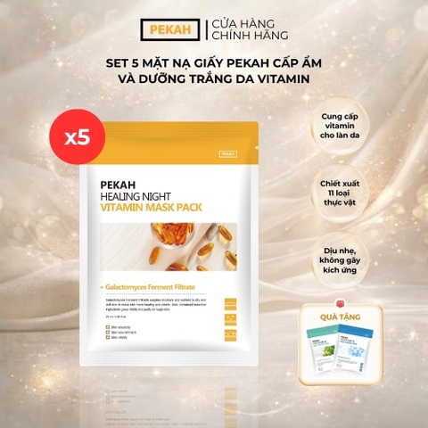 Set Mặt Nạ Giấy Cấp Ẩm Và Dưỡng Trắng Da Vitamin PEKAH 25ml - PEKAH Healing Night Vitamin Mask Pack