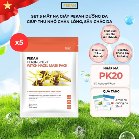 Set Mặt Nạ Giấy Dưỡng Da Giúp Thu Nhỏ Chân Lông , Săn Chắc Da Và Tăng Độ Đàn Hồi Cho Da PEKAH  25ML - PEKAH Healing Night Witch Hazel Mask Pack
