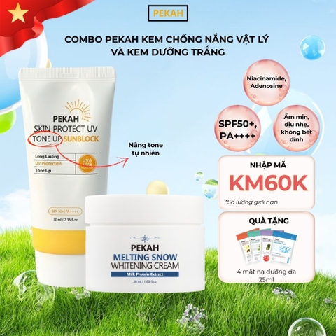 Combo Kem Chống Nắng PEKAH Sun Block 70ml & Kem Dưỡng PEKAH Whitening Cream 50ml Dưỡng Trắng Nâng Tone Đều Màu da
