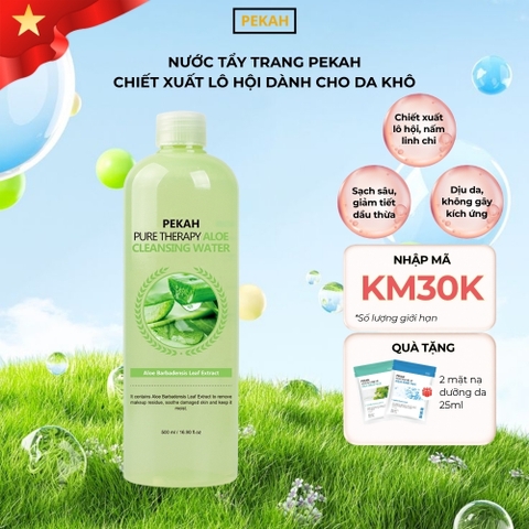 Nước Tẩy Trang Làm Sạch Da , Cấp Ẩm Và Dịu Nhẹ Chiết Xuất Lô Hội Dành Cho Da Khô PEKAH 500ML - PEKAH Pure  Therapy  Aloe Cleansing Water 500ML