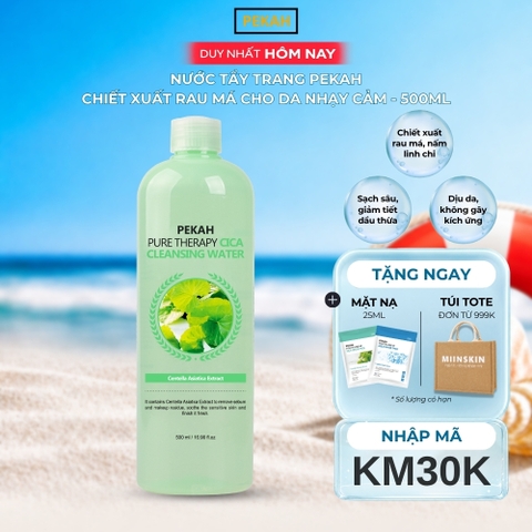 Nước Tẩy Trang Sạch Sâu , Kháng Khuẩn Và Làm Dịu Nhẹ Chiết Xuất Rau Má Dành Cho Da Nhạy Cảm PEKAH 500ml  - PEKAH Pure Therapy Cica Cleansing Water 500ml