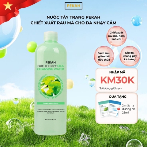 Nước Tẩy Trang Sạch Sâu , Kháng Khuẩn Và Làm Dịu Nhẹ Chiết Xuất Rau Má Dành Cho Da Nhạy Cảm PEKAH 500ml  - PEKAH Pure Therapy Cica Cleansing Water 500ml