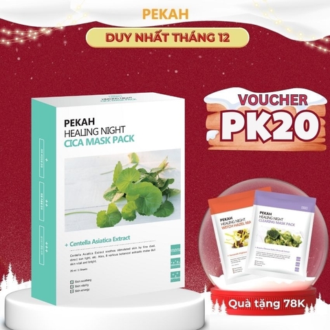 Set Mặt Nạ Giấy Kháng Khuẩn , Dịu Nhẹ Và Cải Thiện Da Mụn Chiết Xuất Rau Má PEKAH 25ml - PEKAH Healing Night Cica Mask Pack