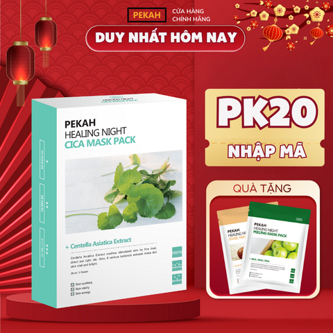 Set Mặt Nạ Giấy Kháng Khuẩn , Dịu Nhẹ Và Cải Thiện Da Mụn Chiết Xuất Rau Má PEKAH 25ml - PEKAH Healing Night Cica Mask Pack