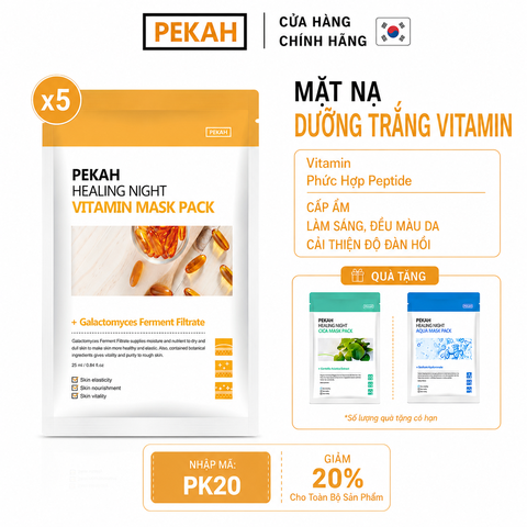 Set Mặt Nạ Giấy Cấp Ẩm Và Dưỡng Trắng Da Vitamin PEKAH 25ml - PEKAH Healing Night Vitamin Mask Pack