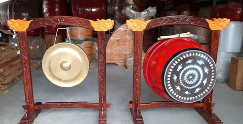 Bộ Trống _ Chiêng Đình Làng Gỗ Tự Nhiên / Sơn đỏ theo yêu cầu