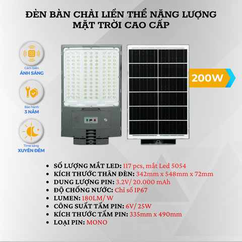 ĐÈN ĐƯỜNG LIỀN THỂ SIÊU SÁNG SOLAR MARS - 200W