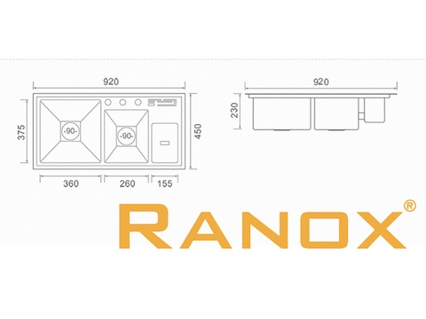 Chậu rửa bát Ranox 3 hố RN4433 có kích thước bao nhiêu?