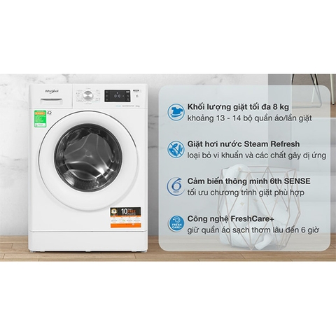 Máy giặt Whirlpool Inverter 8 Kg FFB8458WV EU
