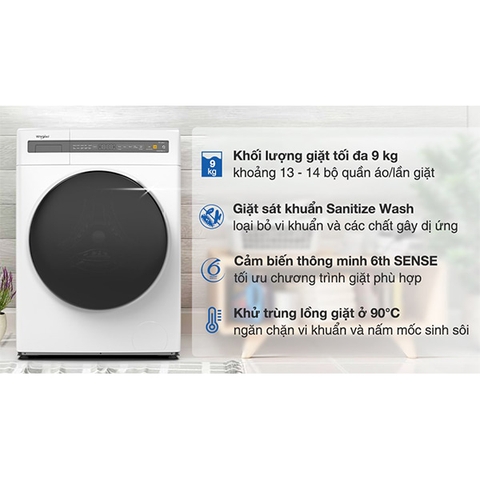 Máy giặt Whirlpool Inverter 9 kg FWEB9002FW