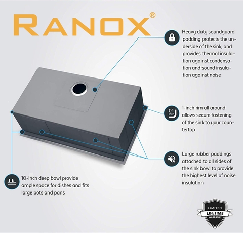 CHẬU RỬA BÁT RANOX 1 HỐ CAO CẤP RN4455