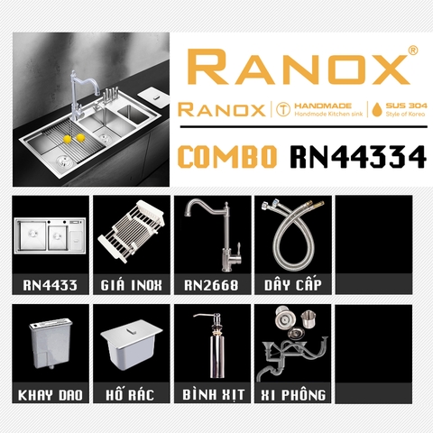 COMBO CHẬU RỬA BÁT RN4433 VÀ CÁC MẪU VÒI