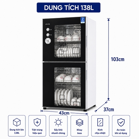 TỦ SẤY BÁT LOẠI NHỎ 138L MÀU ĐEN