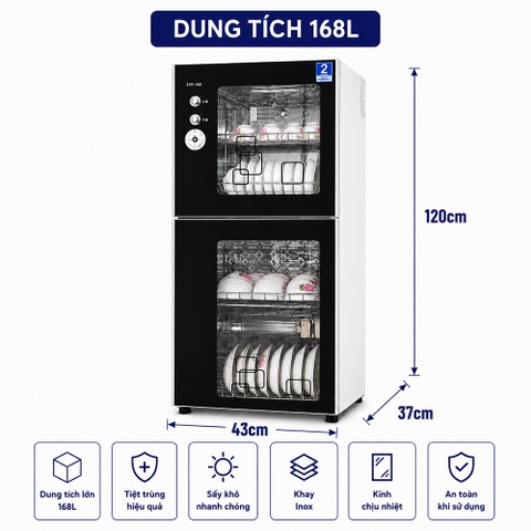 TỦ DIỆT KHUẨN BÁT ĐĨA 168L ĐIỀU CHỈNH THỜI GIAN