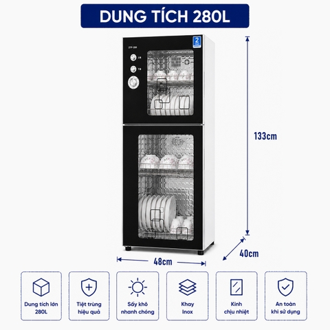 TỦ SẤY DIỆT KHUẨN BÁT ĐĨA 280L MÀU ĐEN