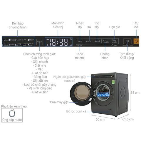 Máy giặt Whirlpool Inverter 10.5 kg FWEB10502FG