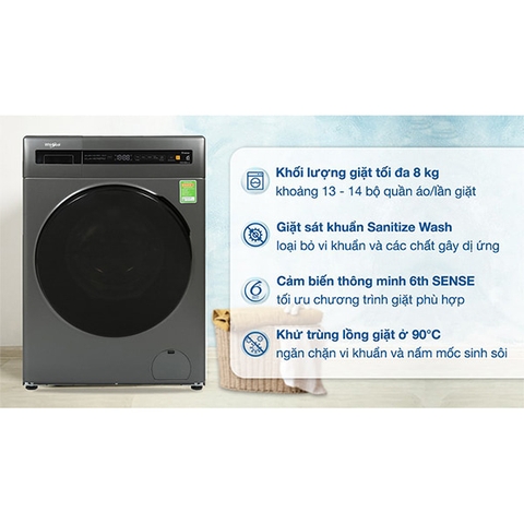 Máy giặt Whirlpool Inverter 8 kg FWEB8002FWG