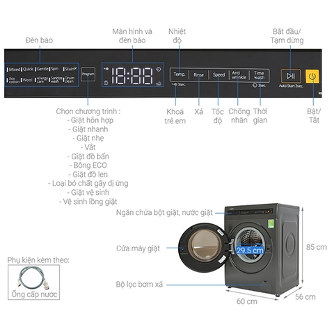 Máy giặt Whirlpool Inverter 9 kg FWEB9002FWG