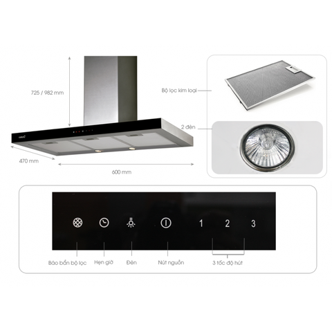 MÁY HÚT MÙI CATA MIDAS 70 BK