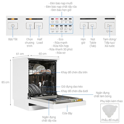 Máy rửa chén Whirlpool WFE 2B19 độc lập