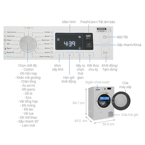 Máy sấy ngưng tụ Whirlpool 8 Kg FFTCM118XB EE