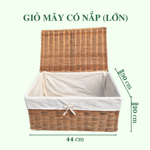 Giỏ Mây Đa Năng Đựng Đồ Có Nắp Lót - Rattan Basket