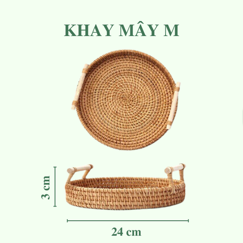 Khay Mây Tròn có Tay Cầm Đựng Đồ Ăn - Khay Mây Guột Trang Trí Decor - Rattan Tray