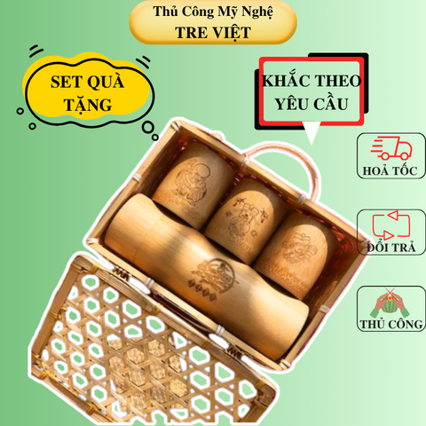 Bộ quà tặng bình giữ nhiệt và ly tre - Bamboo Gift Set